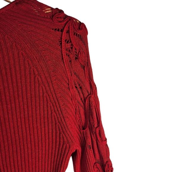 Moi Moi Red Deep V-NECK  Cherry Ribbed Cotton  Sweater - Picture 10 of 14